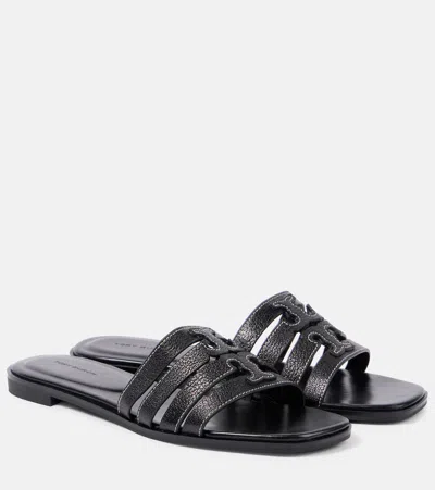 Tory Burch Ines Caged Leather Flat Slide Sandals In Perfect Black