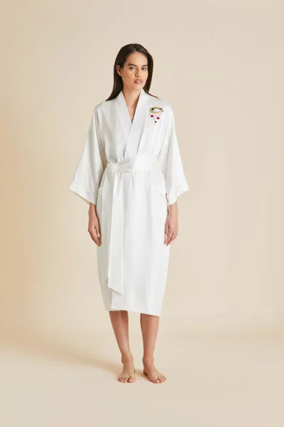 Olivia Von Halle Sabine Desire Ivory Robe In Silk Satin In White