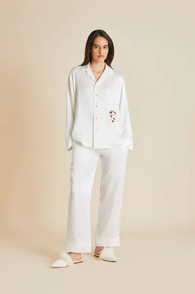 Olivia Von Halle Yves Desire Ivory Pyjamas In Silk Satin In White