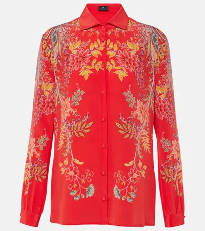 Etro Floral Silk Crêpe De Chine Shirt In Red