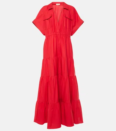Adriana Degreas Tiered Cotton Maxi Dress In Red