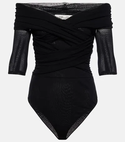 Diane Von Furstenberg Alex Off-shoulder Bodysuit In Black