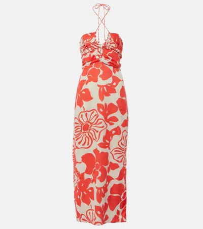 Faithfull The Brand Tortugas Floral Linen Maxi Dress In Red