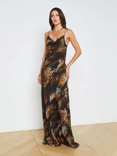 L Agence Christine Silk Leopard-print Dress In Black Multi Mix Leopard Heads