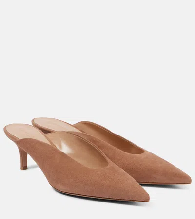 Gianvito Rossi Suede Mules In Brown