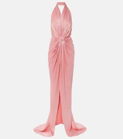 Costarellos Joa Draped Metallic Georgette Gown In Pink