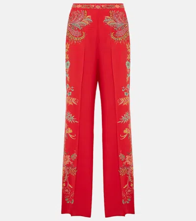 Etro Floral Silk Crêpe De Chine Palazzo Pants In Red
