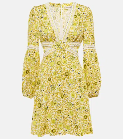Diane Von Furstenberg Kimmie Printed Cutout Twill Minidress In Yellow