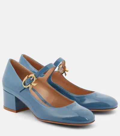 Gianvito Rossi Mary Ribbon Patent Leather Mary Jane Pumps In Blue