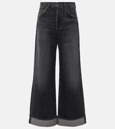 Agolde Dame High-rise Wide-leg Jeans In Black