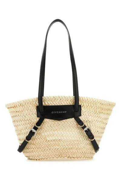 Givenchy Black Voyou Basket Small Model In Raffia In Brown