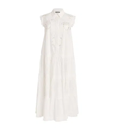 Marina Rinaldi Cotton Voiled Embroidered Dress In White