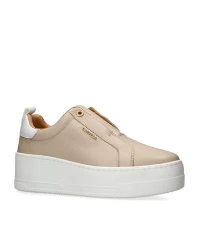 Carvela Womens Taupe Connected Laceless Platform Leather Trainers