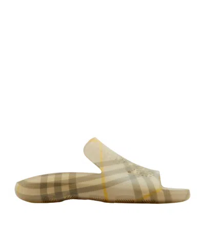 Burberry Equestrian Knight Check-pattern Slides In Neutrals