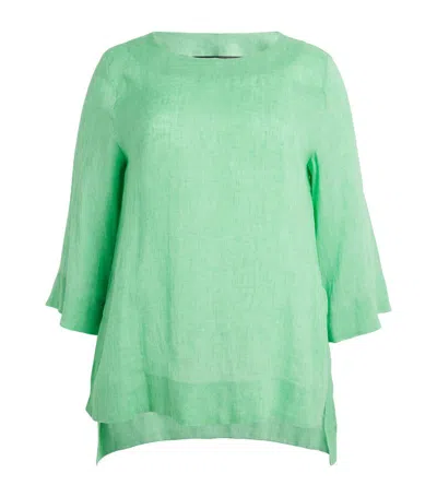 Marina Rinaldi Linen Tunic Top In Green