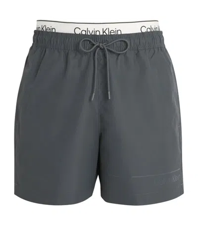 Calvin Klein Meta Legacy Waistband Swim Shorts In Grey