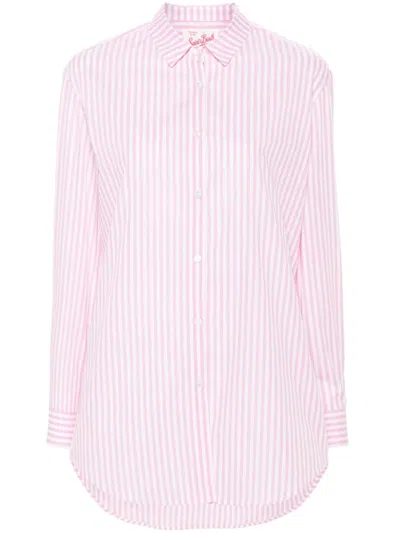 Mc2 Saint Barth Brigitte Slogan-embroidered Striped Shirt In Pink