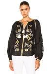 MARCH11 FLORA EMBROIDERED TOP IN BLACK, METALLICS.,RE17FL-BLOUSE-BLACK-1