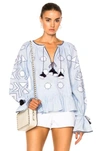 MARCH11 STAR EMBROIDERED TOP IN BLUE.,RE17ST-BLOUSE-SKYBLUE