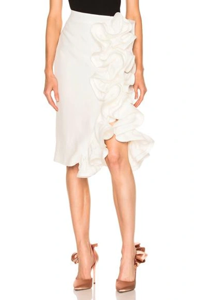 Brock Collection Stacey Ruffled Linen Pencil Skirt In White