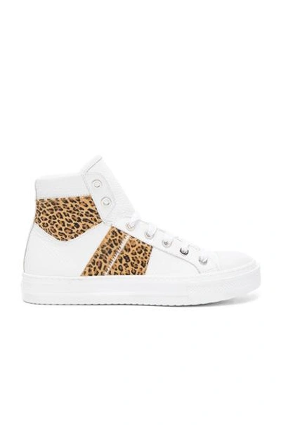 Amiri Leather & Calf Hair Sunset Trainers In White, Animal Print. In White & Leopard