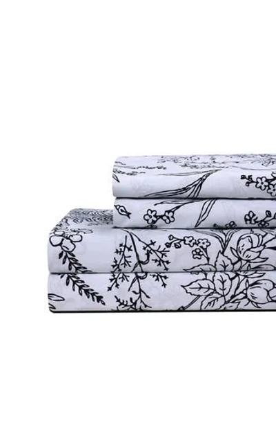 Southshore Fine Linens Winter Brush Sheet Set In White W/black Flowers