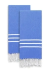 Linum Home Textiles Set Of 2 Alara Turkish Pestemal Hand/guest Towels In Royal Blue/white Stripes