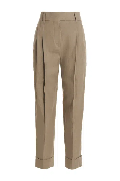 Brunello Cucinelli Linen Blend Trousers In Beige