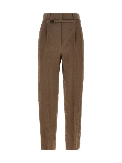 Brunello Cucinelli Linen Trousers In Brown