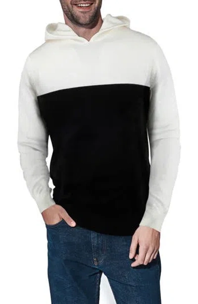 X-ray Men's Basic Hooded Colorblock Midweight Sweater In Off White/black