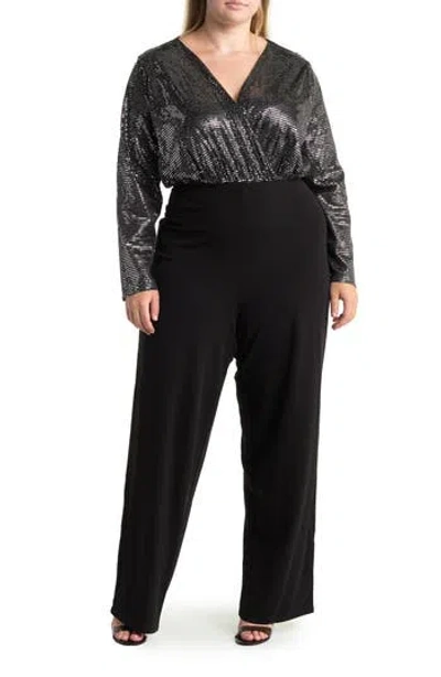 By Design Sandra Dico Dot Sequin Long Sleeve Jumpsuit In Black/silver