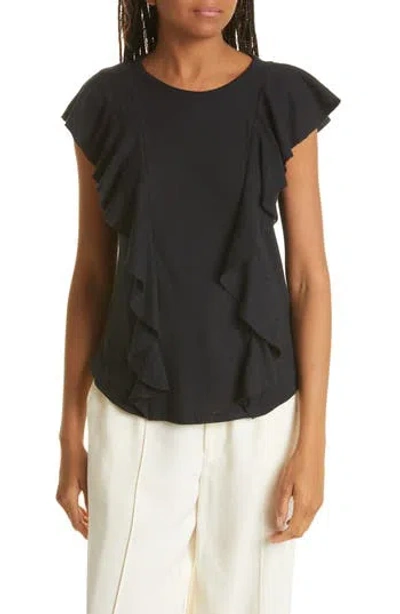 Ted Baker Kathley Ruffled Cotton And Linen T-shirt In Black