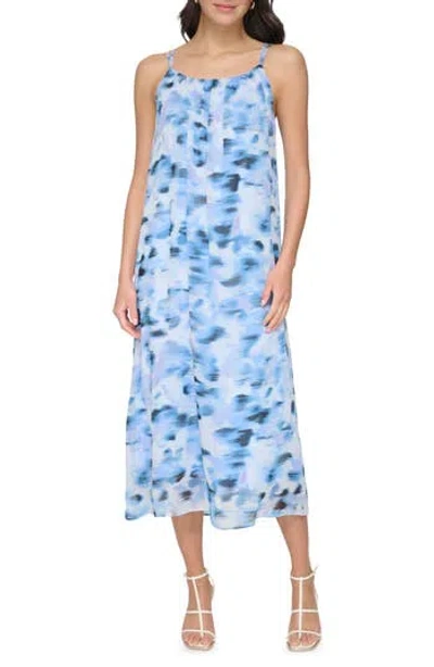 Dkny Print Chiffon Maxi Dress In First Blue/white