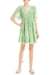Max Studio Floral Short Sleeve Dress In Green/ivory