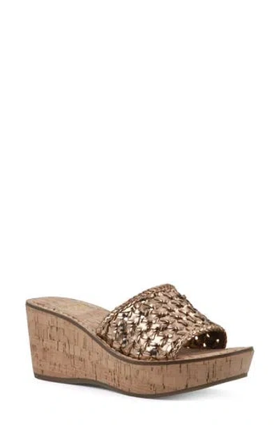 White Mountain Footwear Charges Cork Wedge Sandal In Rosegold/met/smooth