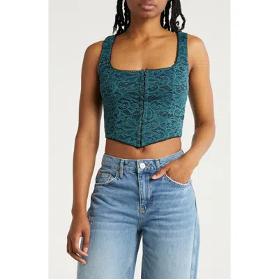 Lulus Effortless Nights Teal Lace Cropped Corset Tank Top