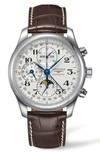 LONGINES MASTER AUTOMATIC CHRONOGRAPH LEATHER STRAP WATCH, 42MM,L27734783