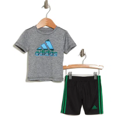Adidas Originals Adidas Logo T-shirt & 3-stripes Shorts Set In Charcoal Grey