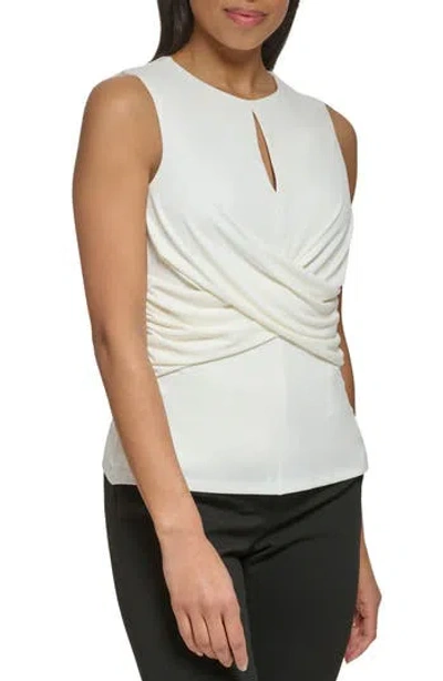 Dkny Women's Jewel-neck Cross-wrap Sleeveless Top In Linen/white