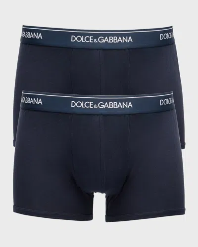 Dolce & Gabbana Men's Logo Band 2-pack Boxer Briefs In Dark Blue