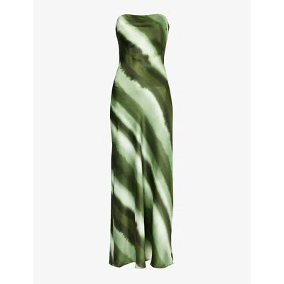 4th & Reckless Satin Ombre Stripe Satin Maxi Dress In Green