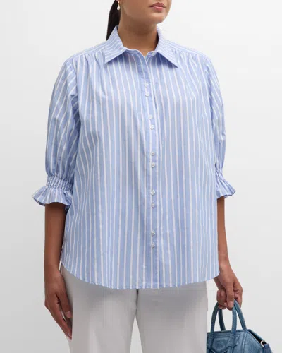 Finley Plus Size Sirena Striped Cotton Shirt In Blue White
