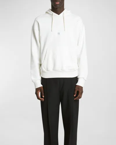 Givenchy Men's Boxy-fit Embroidered Hoodie In Ivory