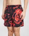 Alexander Mcqueen Wax Floral Print Nylon Swim Shorts In Black,red