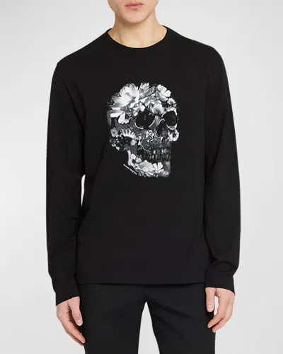 Alexander Mcqueen Men's Skull-print T-shirt In Grey Black