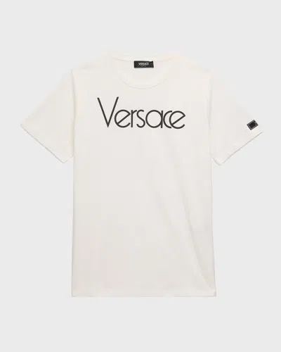 Versace Kids' Boy's Classic Logo-print T-shirt In White/black