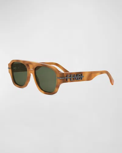 Fendi Men's Graphy Aviator Sunglasses In Coloured Havana Green