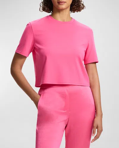 Theory Short-sleeve Cropped Cotton T-shirt In Pink Azalea