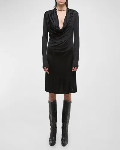 Helmut Lang Liquid Jersey Cowl-neck Dress In Black
