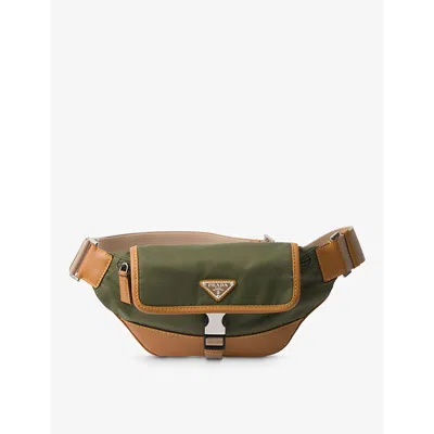 Prada Re-nylon And Leather Shoulder Bag In Green